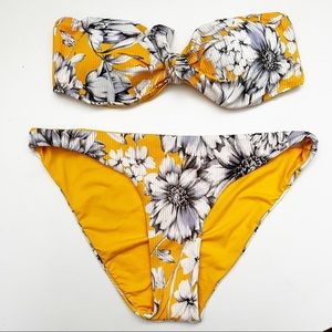TiniBikini Yellow Floral Printed Strapless Bikini Top & Bottom Swim Set size L